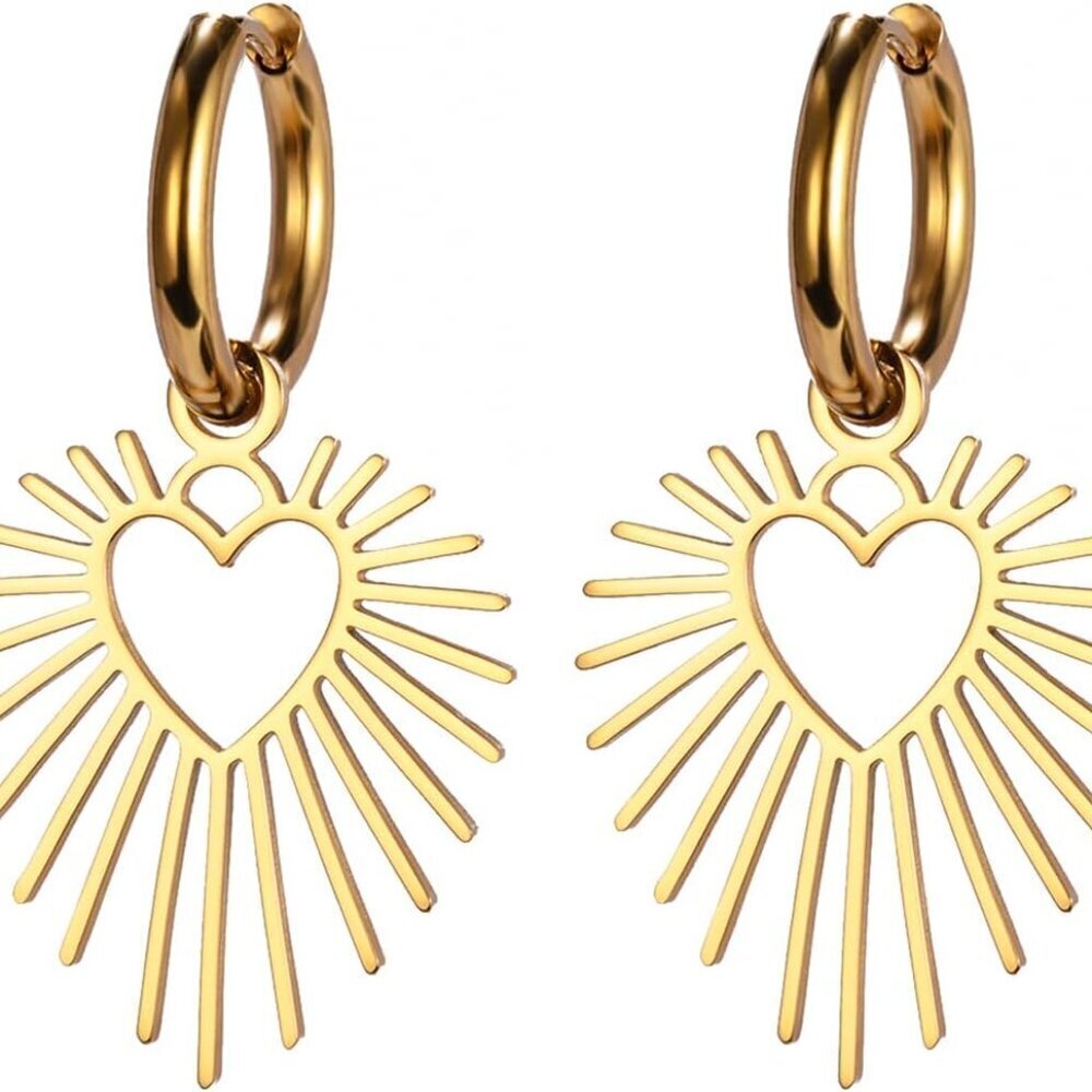 Gold Stainless Steel Heart Sun Drop Earrings Dangle Lightweight Hypoallergenic f